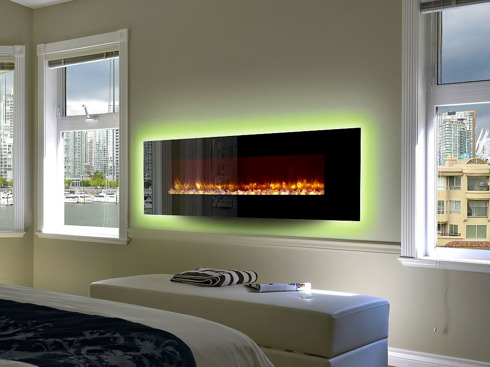 Electric fireplace in bedroom